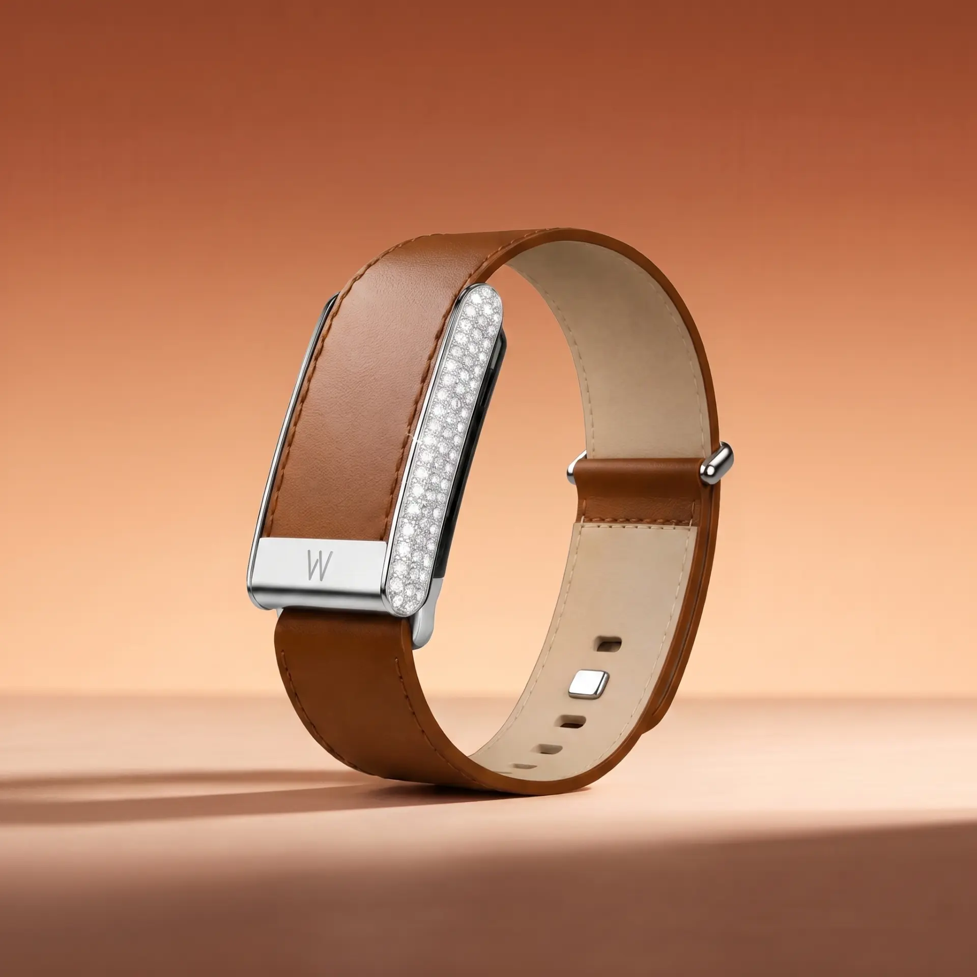 Tan leather band with silver pavé bar