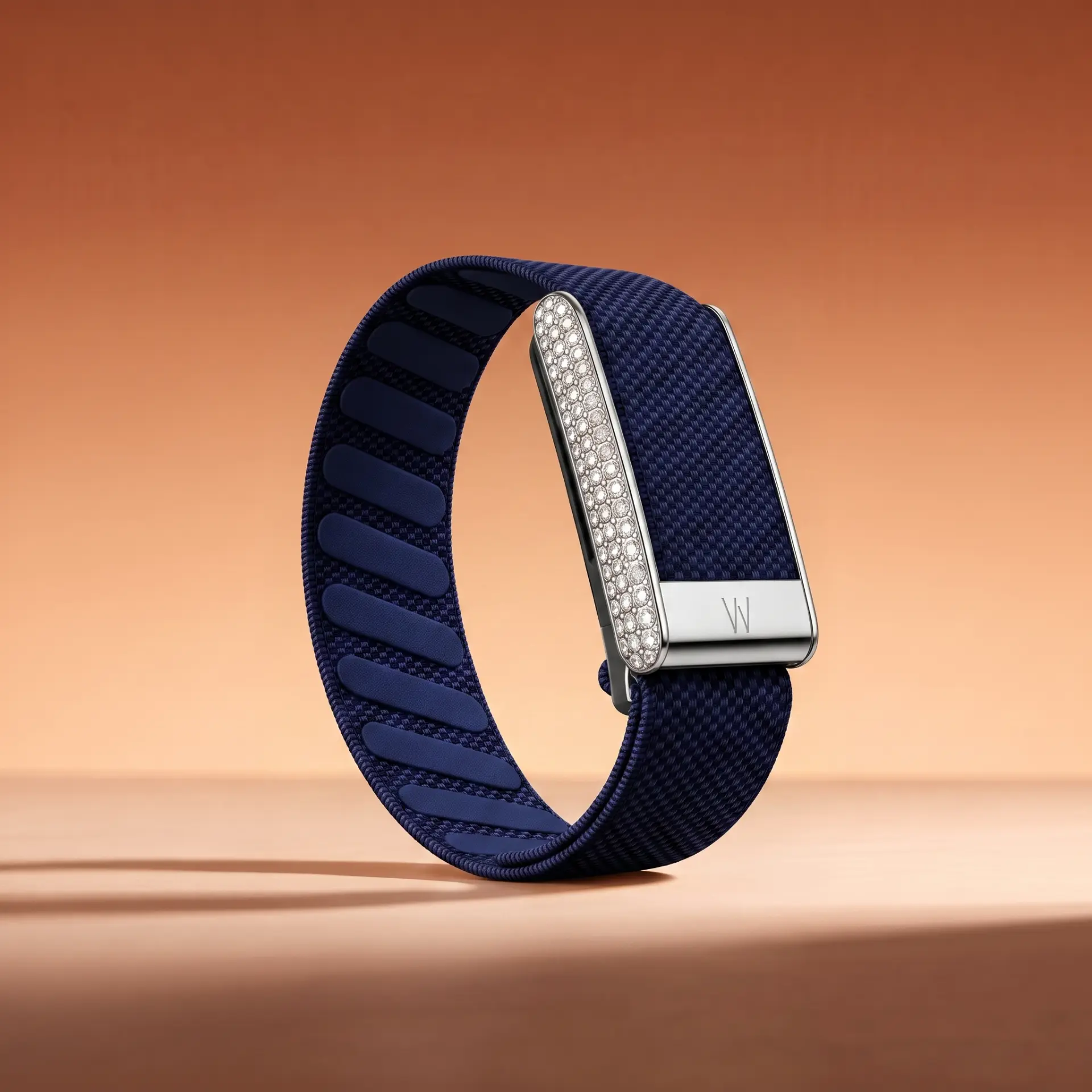 Navy Silver band with silver pavé bar
