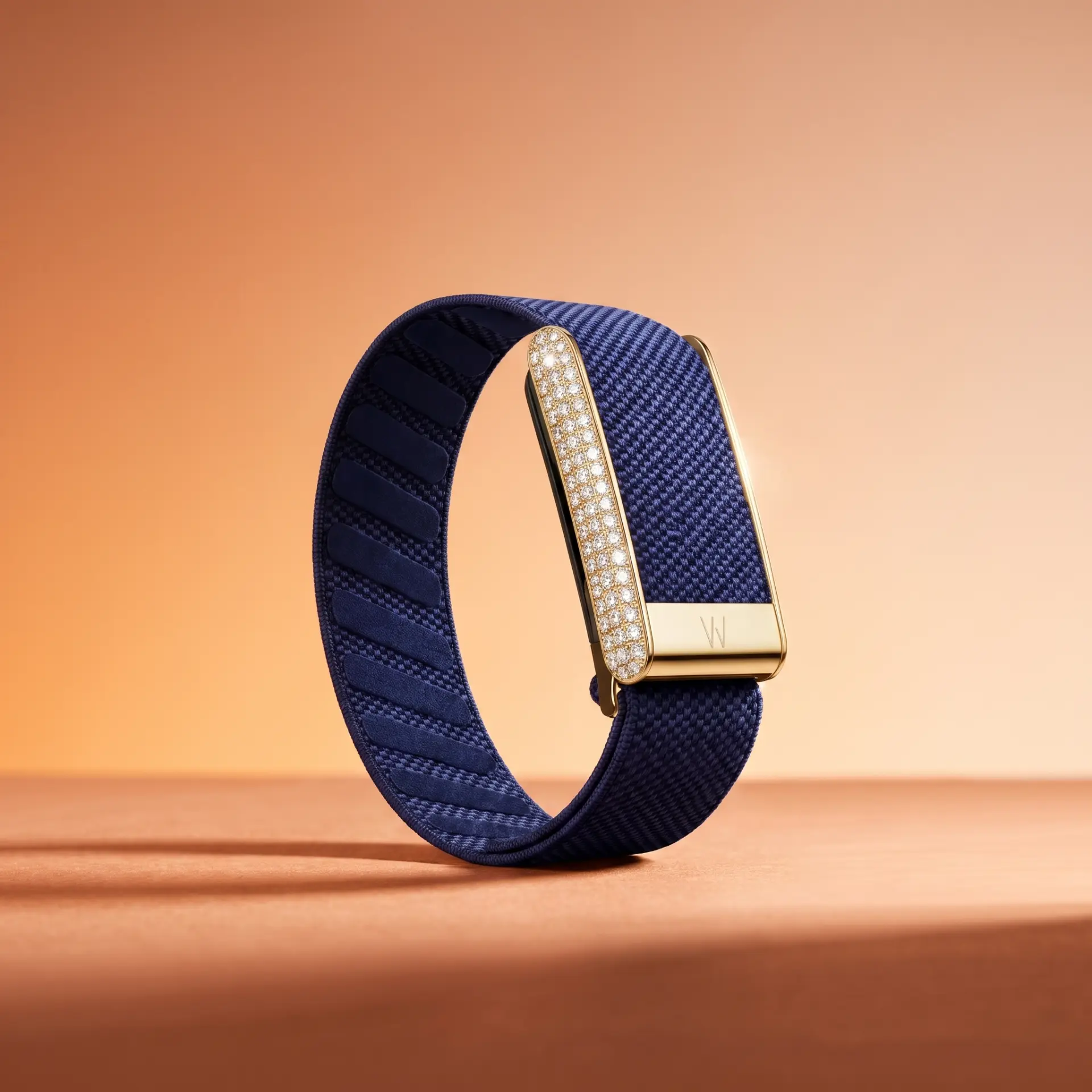Navy band with gold pavé bar