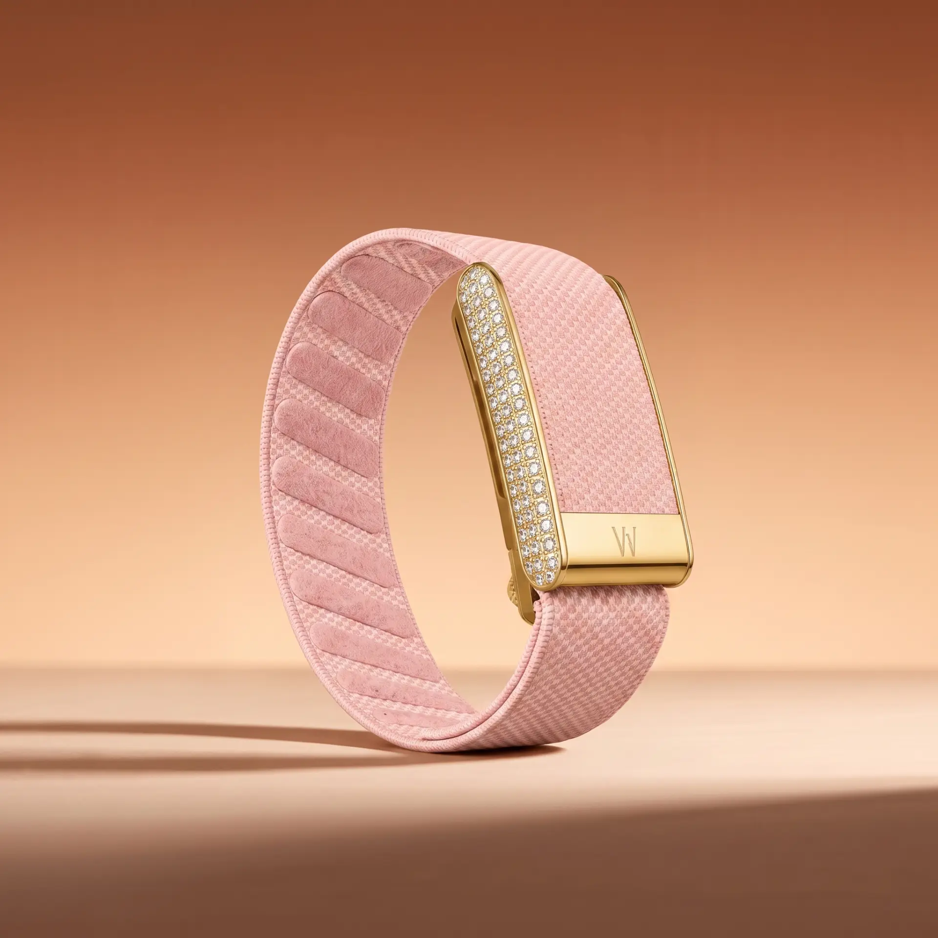 Rose Quartz band with gold pavé bar