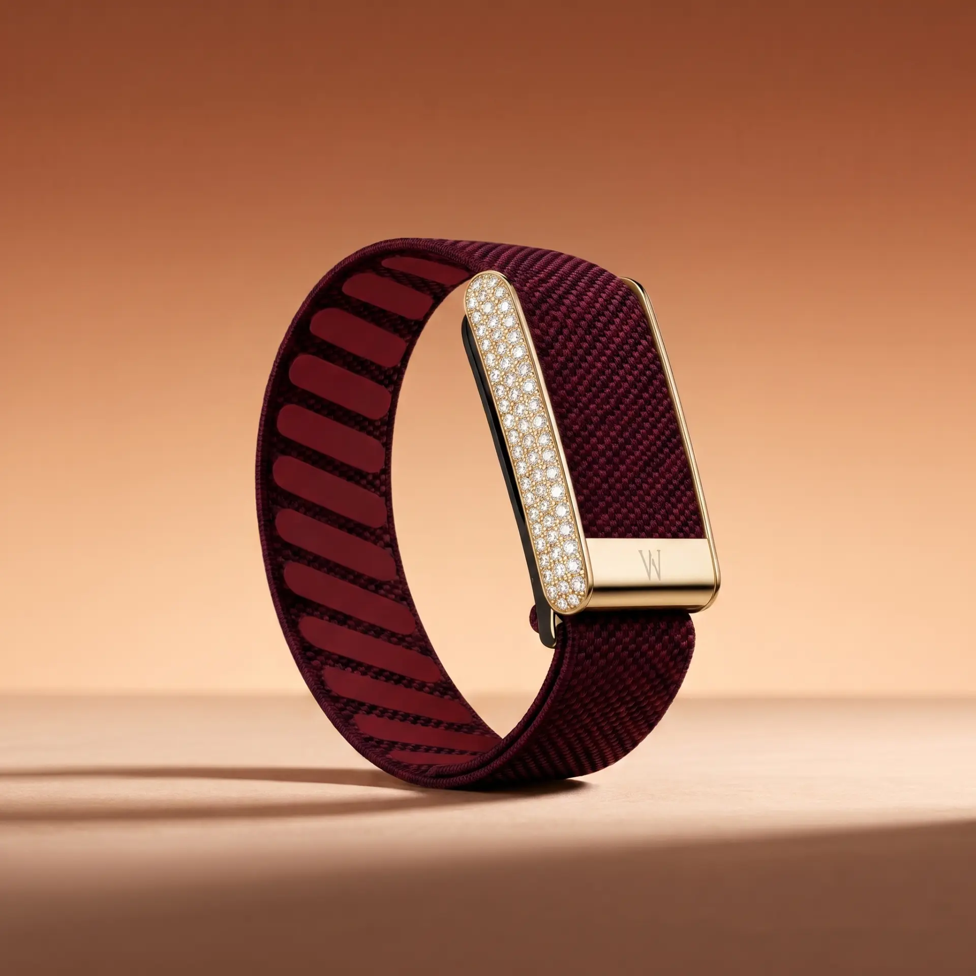 Bordeaux band with gold pavé bar