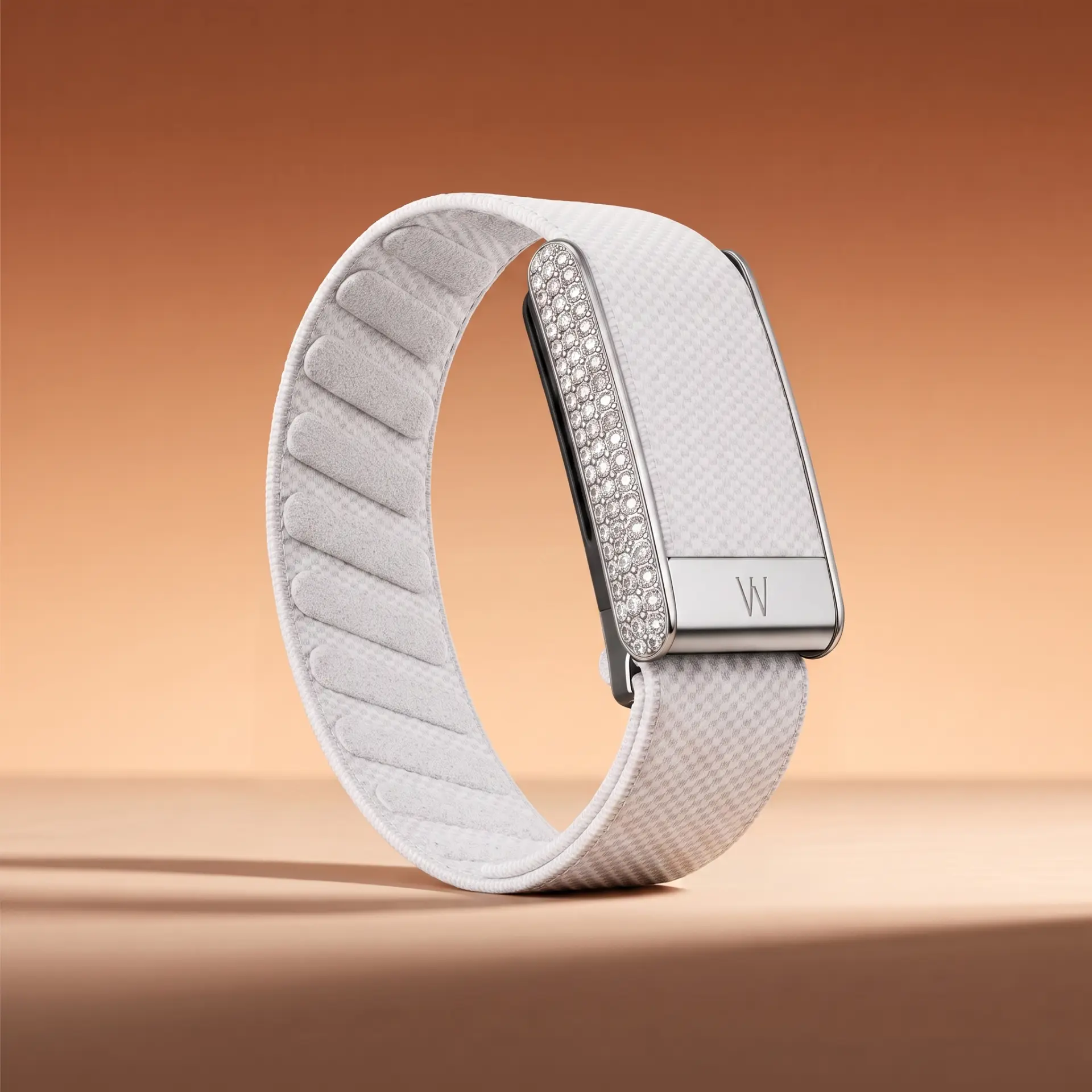Arctic White band with silver pavé bar