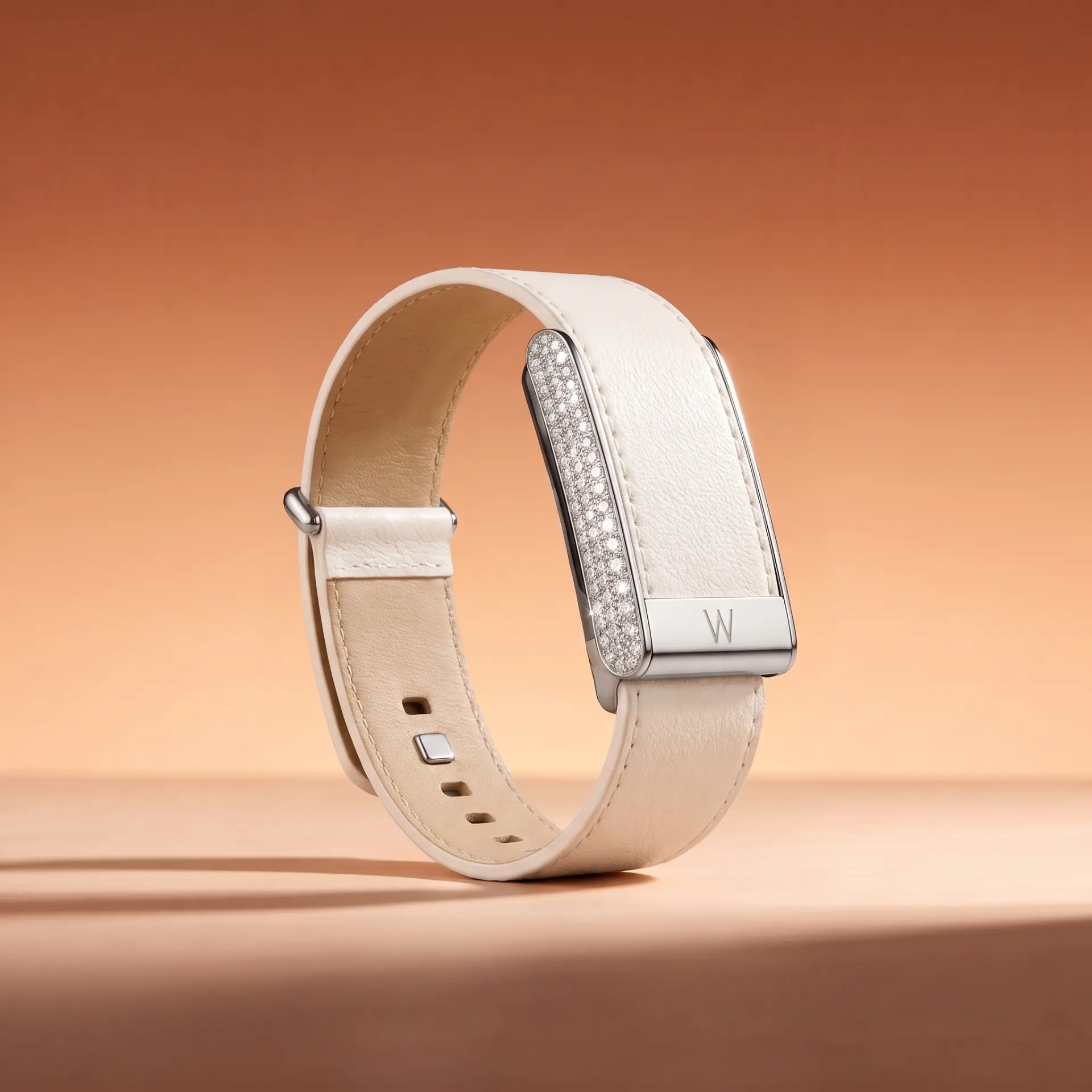 Cream leather band with silver pavé bar