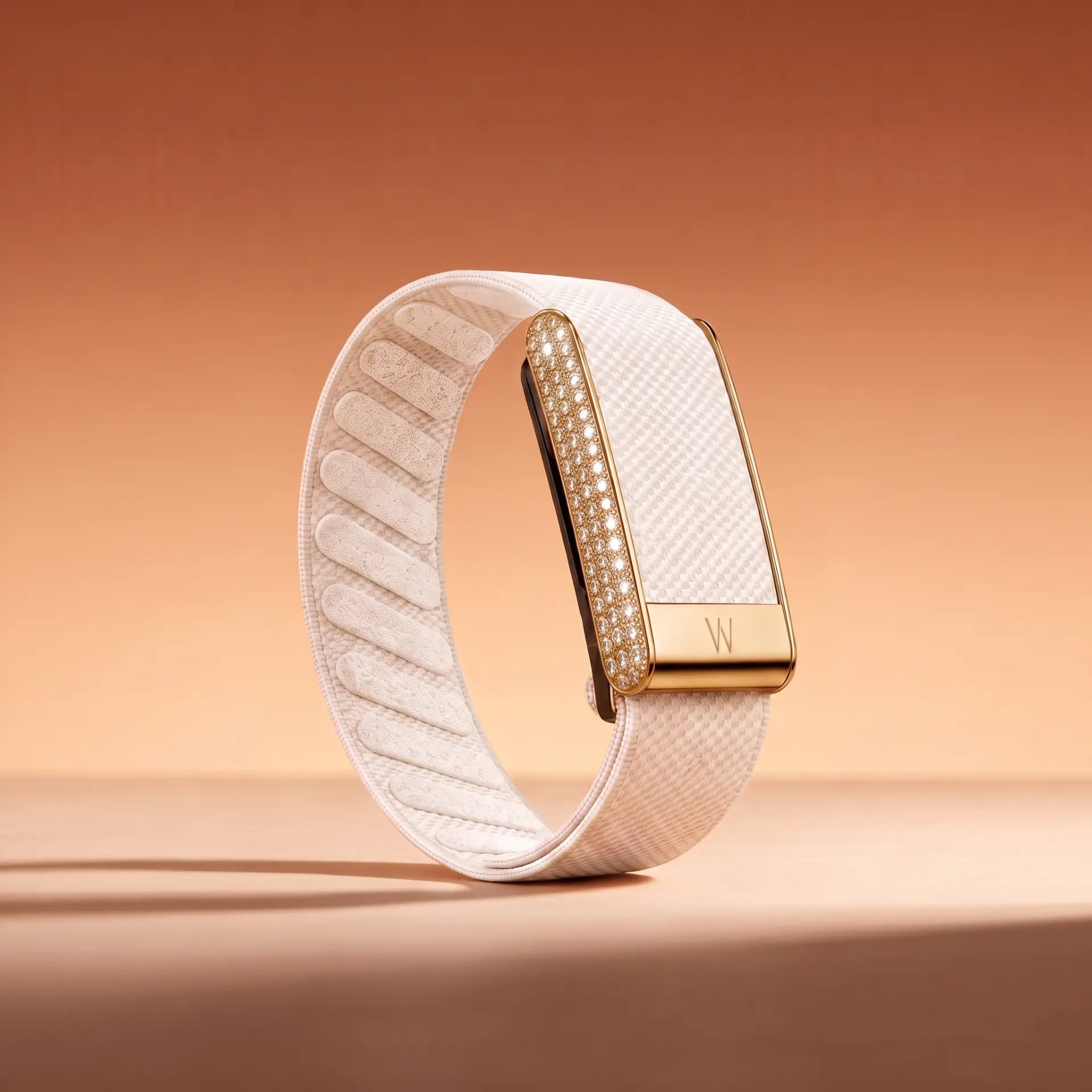 Shell white woven band with gold pavé bar